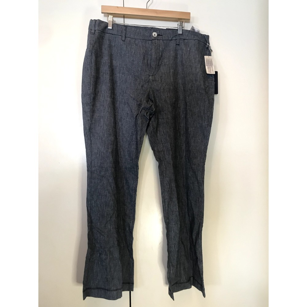 New NYDJ Original Slimming Fit Bootcut Trouser Pants Herringbone linen blend 16W